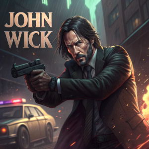 Promotional image for 'John Wick', featuring Keanu Reeves in a tense, dramatic pose.