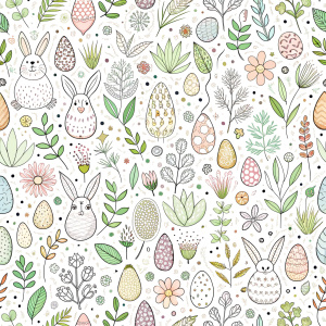 easter minimalist doodles seamless pattern tile, white ground