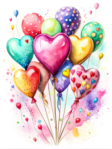 a bunch of hearts, balloons, splashes of candy, a celebration