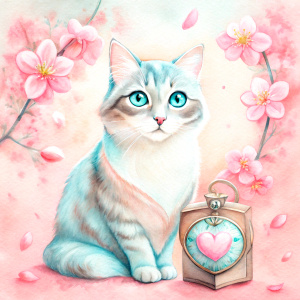 realistic bigeye grey cat , clock