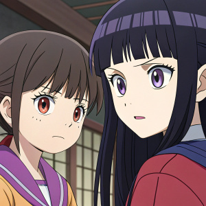 Close-up anime scene featuring 'High Score Girl'. Characters display various expressions and hairstyles, highlighting their unique features.
