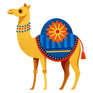 Camel with arabic dress, white background