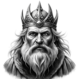 Nordic Surt - Ruler of Muspellsheim - perfect realistic art, high-definition grey and black, white background tattoo design