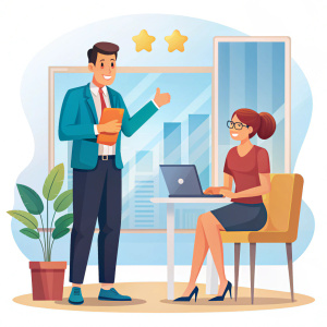 Un manager offrant du feedback ou coachant un employé.