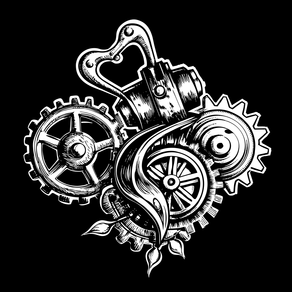 mechanism gear Hearts sign. graffiti street art, white background - Recraft