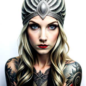 Hel – nordic godness - perfect realistic art - high definition - grey and black tattoo design - white background 