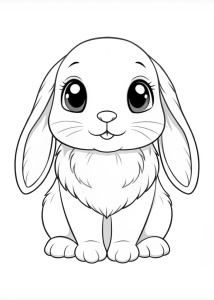 coloring page of a Kawaii Holland Lop Bunny, white background, high quality, black line art