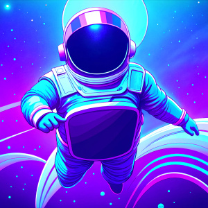 flying astronaut in the space, the style of retrofuturism

