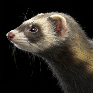 A hyper-realistic 3D rendering of a ferret's fur, highlighting its unique texture and details.
