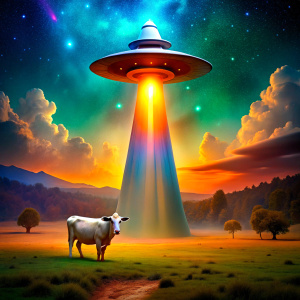 Spaceship abducting a Cow