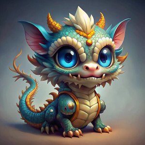 dragon shen long, chibi, big eyes, big head