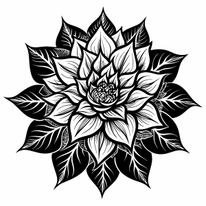 flower, intricate, Black tattoo design on white background