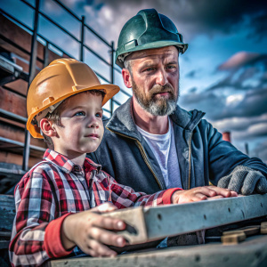 father day dad and son construction site concrete elements