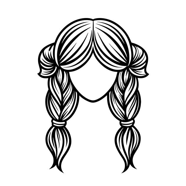 two pigtails, back view, logo, line, vector - Recraft