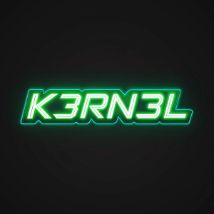 Futuristic neon-green 'K3RN3L' logo. Dark background, glowing edges, sleek and modern design.