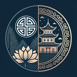 Digital artwork showcasing a revamped Annarasumanara webtoon logo. Merging traditional Asian aesthetics with contemporary design. Dark color palette, intricate details, and fusion of two unique styles.
