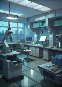 realistic science lab background, no people, anime style, Cell shade
