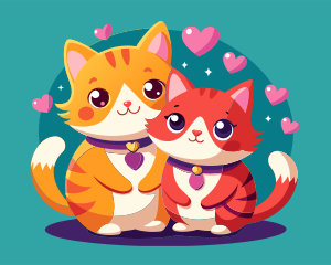 Two orange cats hug in a Valentine's Day