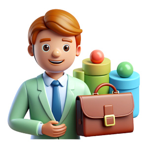 Generate 3D assets with a cartoon style featuring business and finance themes for microstock purposes. Include the following elements:

Cartoon characters in various business attire, such as entrepreneurs, accountants, or executives.
Objects such as desks, laptops, and business documents that convey a sense of business activities.
Use bright and enjoyable colors that align with the cartoon style.
