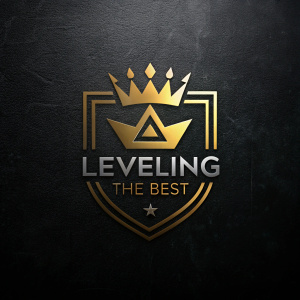 Genera logo de marca personal del nombre "Leveling the Best" en fondo Negro y una corona en el centro con las iniciales del nombre