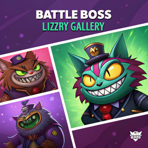 A vibrant gallery of cartoonish interpretations of Battle Boss Ziggs from Teamfight Tactics. The artwork features a dazzling array of colors, ranging from deep purples to bright greens, highlighting the unique and quirky design of Ziggs in various artistic styles.