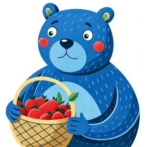 sad bear holding basket with berries