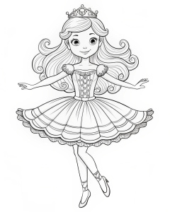 b/w outline art for kids coloring book page simple & bold only Barbie in the Nutcracker, coloring pages, full white, white background, Sketch style,(((((white background))))), only use outline., cartoon style, line art, coloring book, clean line art, Sketch style, line-art