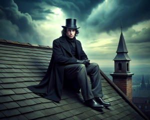 warlock man sit on roof 
