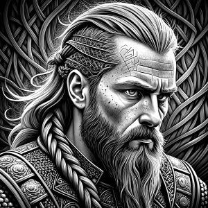 Nordic ragnar - perfect realistic art, high-definition grey and black, white background tattoo design