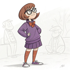 Line art illustration of Velma Dinkley. Cartoon style. Simple sketch.