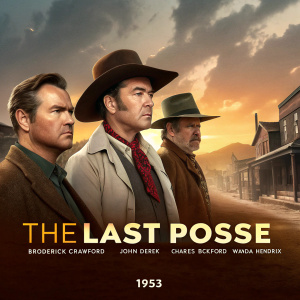 Promotional poster for the 1953 film 'The Last Posse'. Starring Broderick Crawford, John Derek, Charles Bickford, and Wanda Hendrix. Set in the American West.