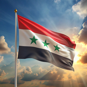 The flags of the countries of Palestine, Jordan, Syria and Lebanon in the sky