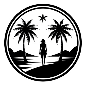 summer silhoutte logo, clean simple lines, black and white