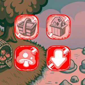 Screenshot from Animal Crossing game. Vibrant icons representing various downloadable content. Soft pastel background