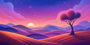 california rolling hills with solitary oak trees, grainy shading, rounded ethereal, witchy, grainy pop art, rendered pink, red, maroon and orange only