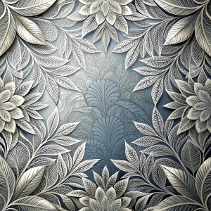Luxury silver leaves lace border and background. Can be used as a wedding invitation card or menu cover. This image is an illustration.