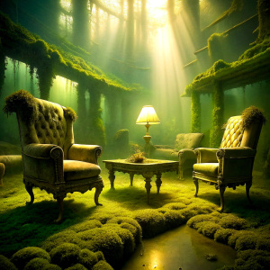  moss covered antique  livingroom  moss covered worn furniture underwater sea submerged  antique livingroom                    
 The Bioluminescent   phenomenon  Amazing light reflections 
 
