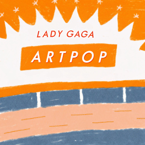 Lady Gaga's 'Artpop' album cover featuring a sleek, minimalist design with bursts of vibrant graffiti. White background with bold, pink text.