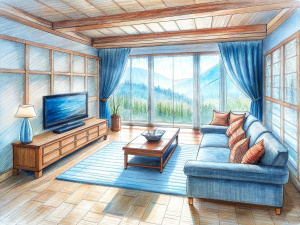 a sketch of a beautiful High-tech living room in pencil