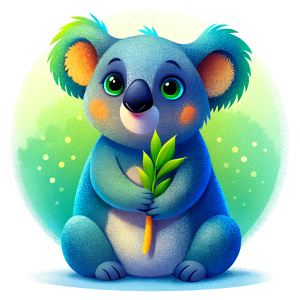 a koala eating bamboo cute brightly colored, without background