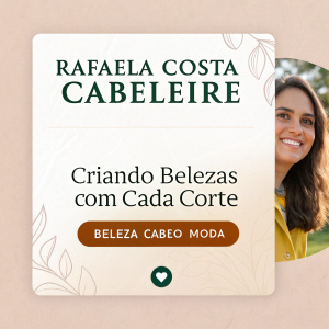 Rafaela Costa Cabeleire's Instagram profile. Features profile picture, bio in Portuguese, list of interests, direct message button, and a translation option.