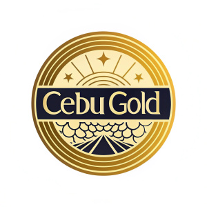 Modern logo design for 'Cebu Gold'. Circular shape with golden hues and the brand name 'Cebu Gold' in bold font.