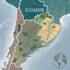 A detailed map of Ecuador showcasing its provinces with labeled names and clear borders. Depicting the diverse regions of the country.