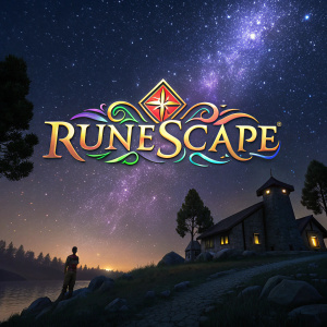 The vibrant RuneScape logo against a dark, starry night sky.