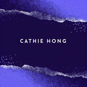 Logo design for Cathie Hong interior design firm. Name 'CATHIE HONG' in sleek, sans-serif font on a dark, textured background. Minimalist and professional style.