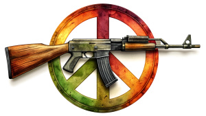 A peace sign involving a gun 