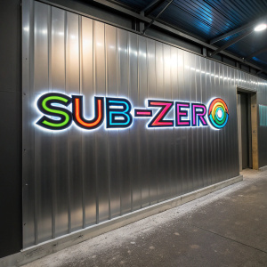 Multicolored and stylized Sub-Zero logos displayed on a sleek, metallic backdrop.