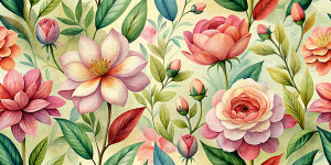 stylish flower pattern, spring, top down, background not visible, watercolor