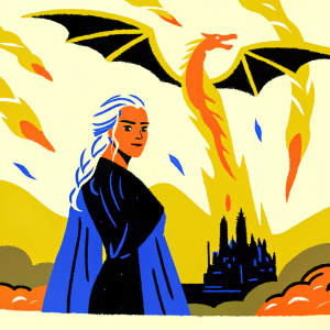 Daenerys Targaryen, with her signature silver hair, stands resolute. Promotional poster for Game of Thrones