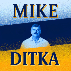 Motivational poster featuring a powerful quote by Mike Ditka. Caucasian male with mustache, set against a vibrant purple background with small dot pattern. Inspirational and modern design.